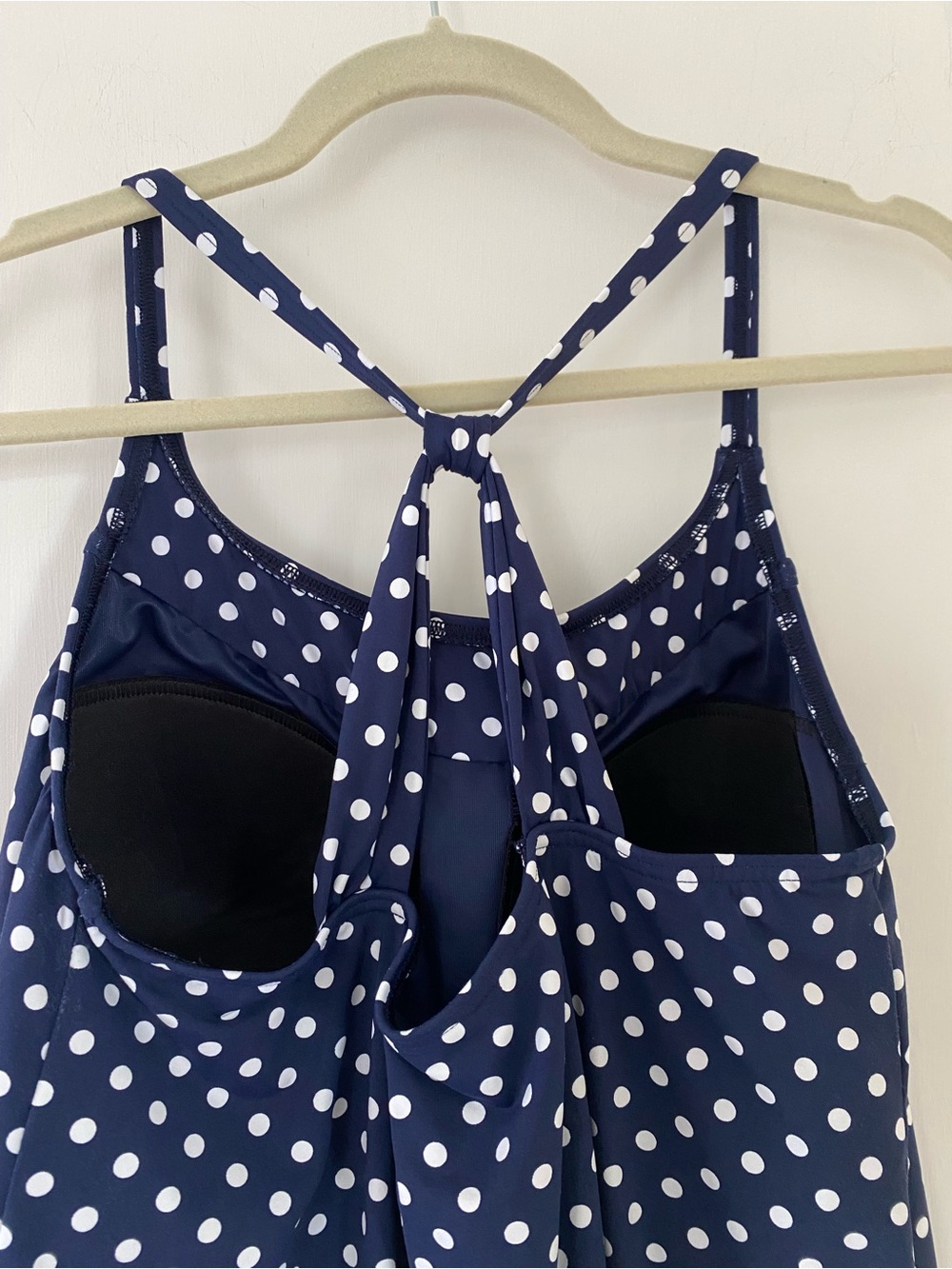 Lands' End Blouson Tankini Top Navy and White Polka Dot Size 12 - Picture 4 of 8
